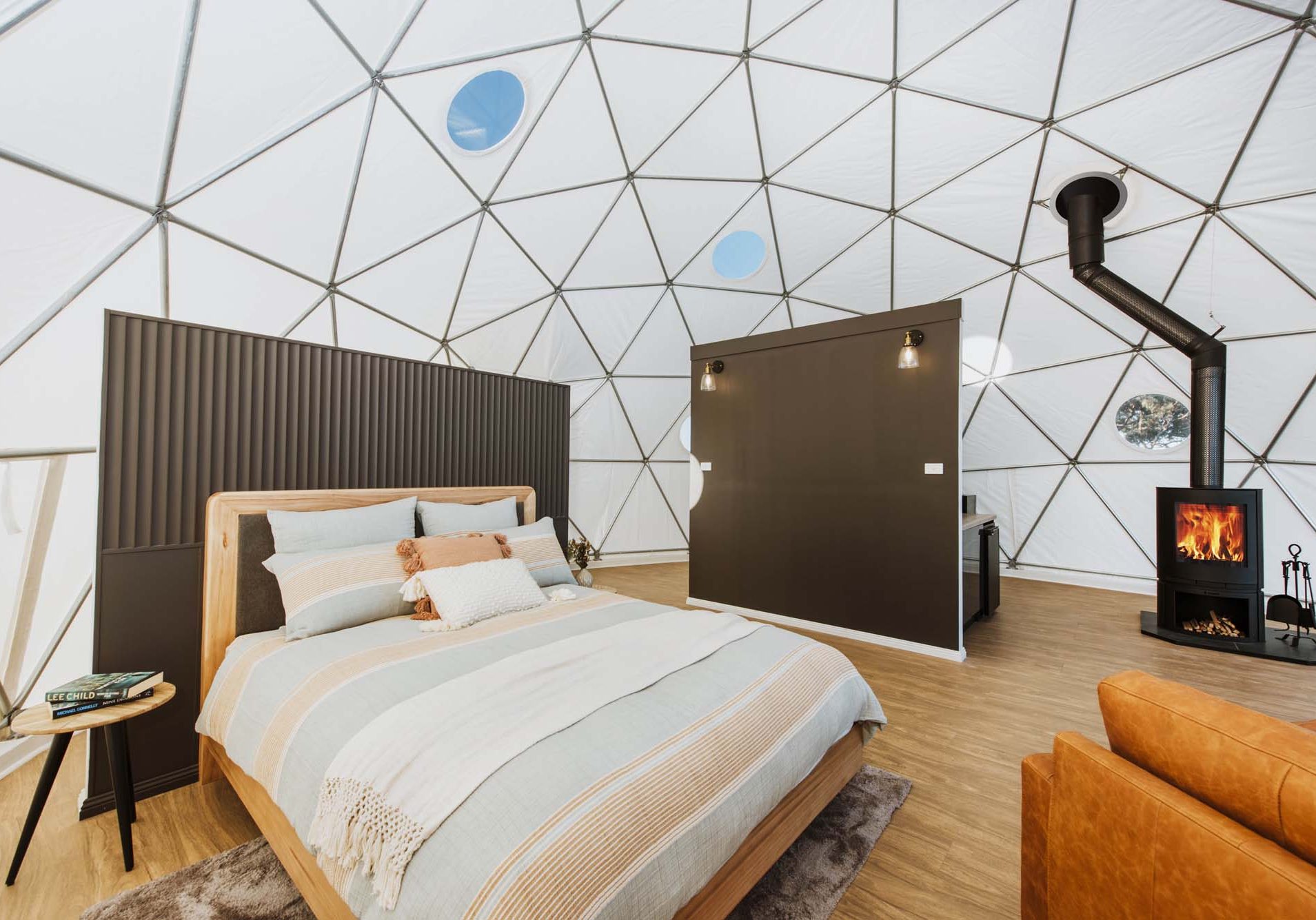 Bed inside the Hideaway Domes accommodation